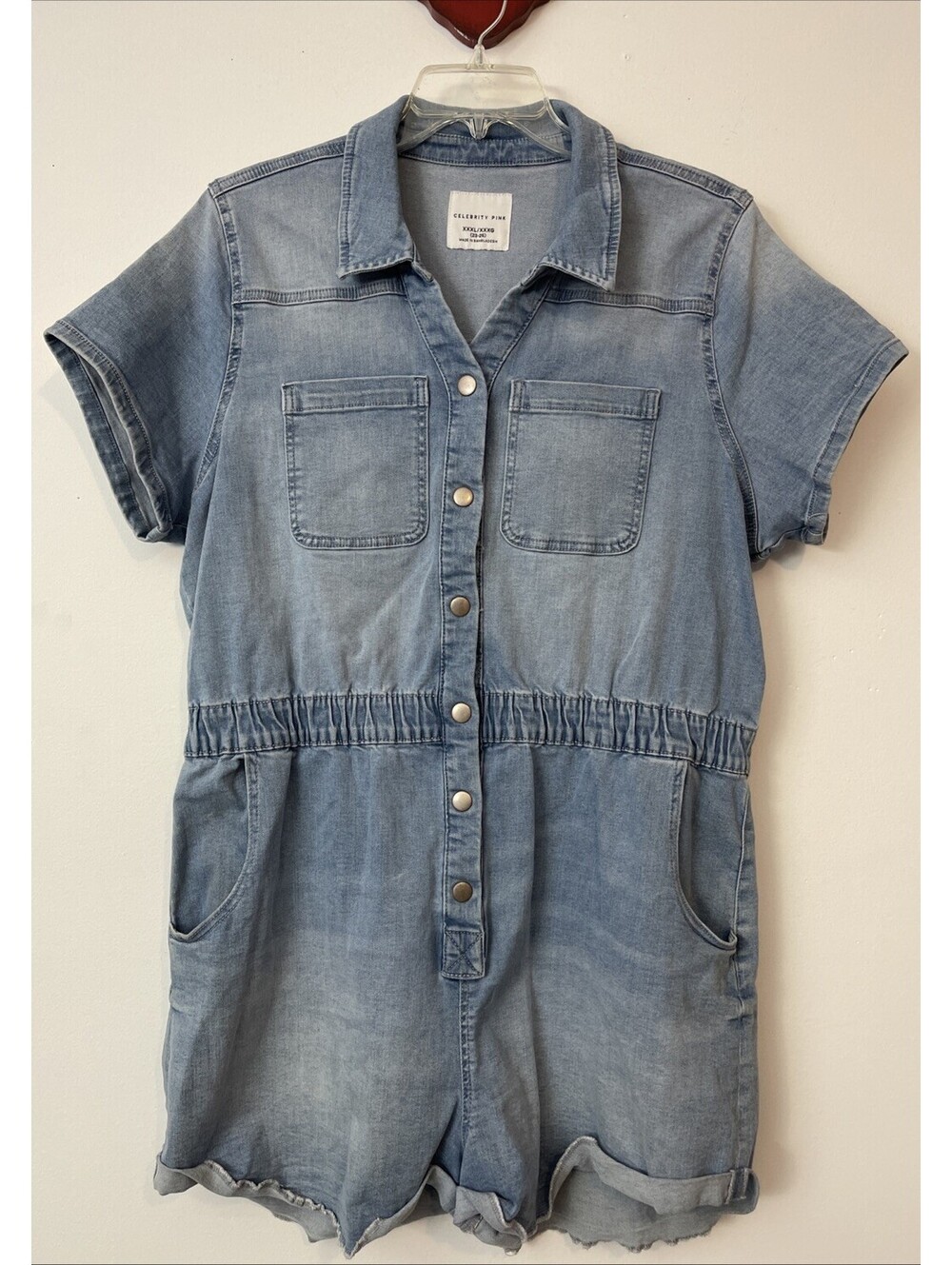 Celebrity Pink Womens 3xl Light Blue Button-Up Collared Denim Romper! M233